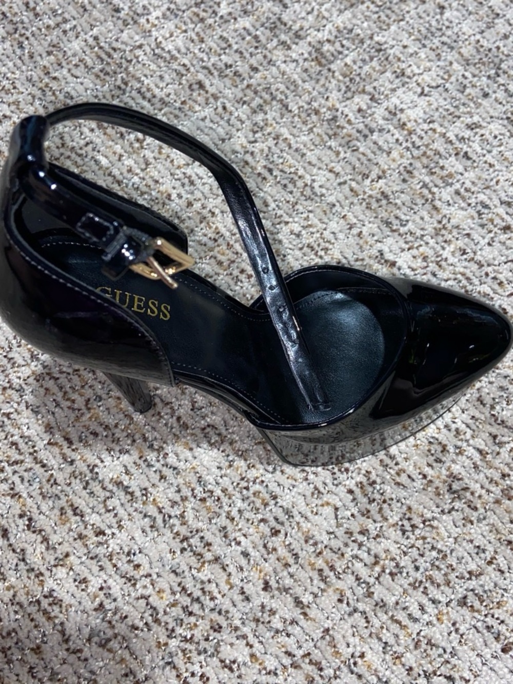 Guess Black Patent Platform Ankle-Strap Stiletto Heels - Picture 4 of 7